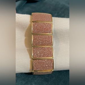 MONET SHIMMERING PINK AND GOLD RETANGLE SHAPE STRETCH BRACELET